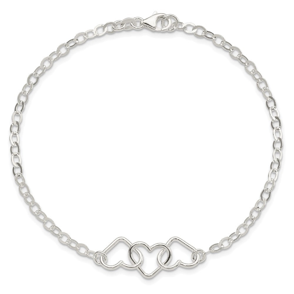 Sterling Silver Solid Polished Fancy Heart Link Anklet