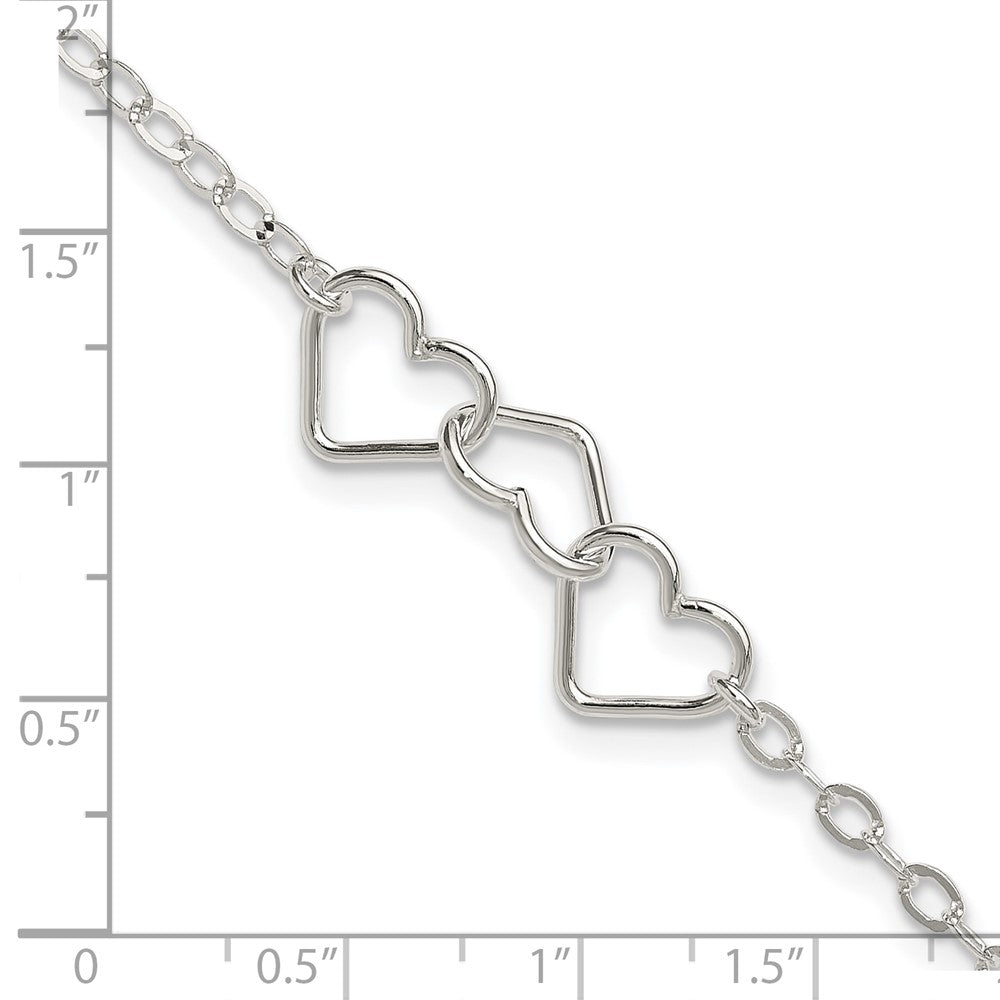 Sterling Silver Solid Polished Fancy Heart Link Anklet