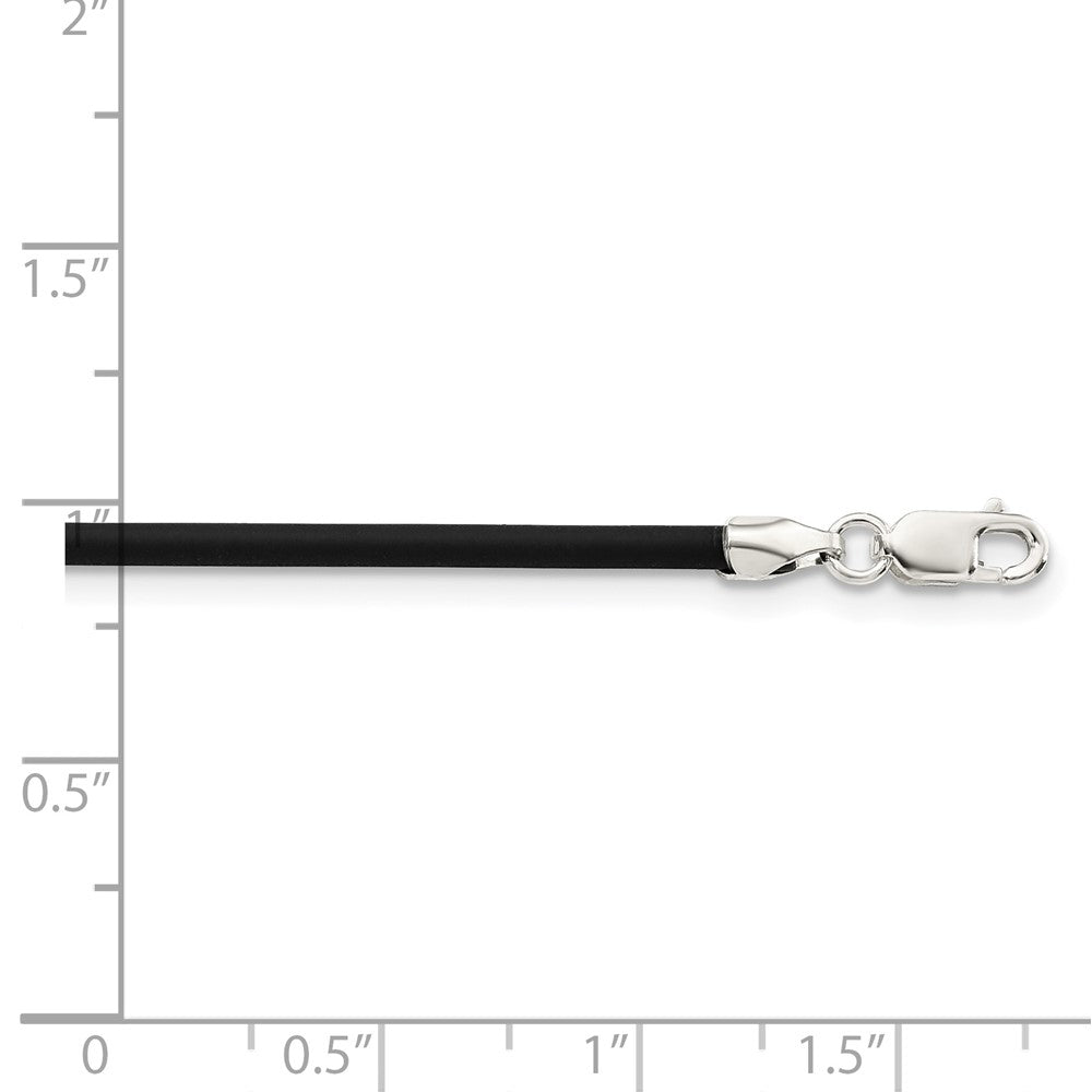 Sterling Silver 2mm Black Rubber Cord Necklace