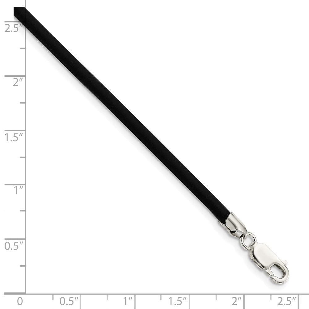 Sterling Silver 3mm Black Rubber Cord Necklace