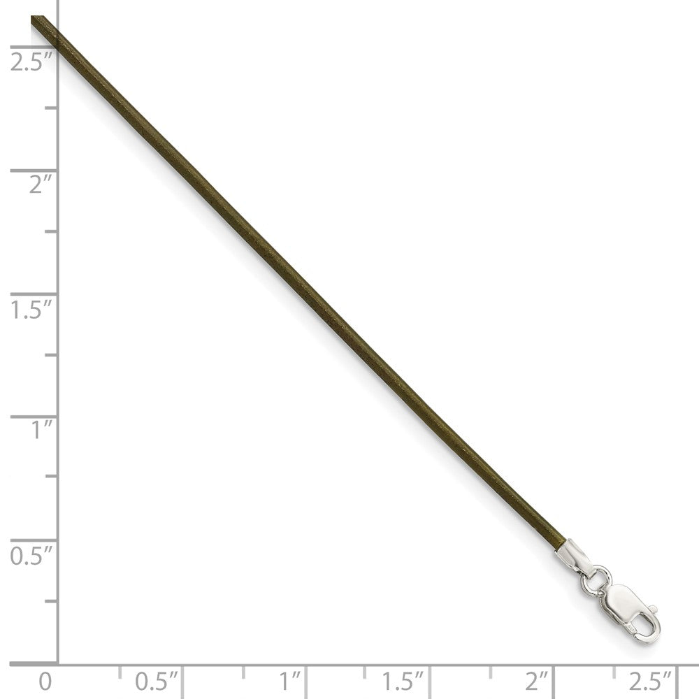 Sterling Silver 1.5mm Olive Leather Cord Necklace