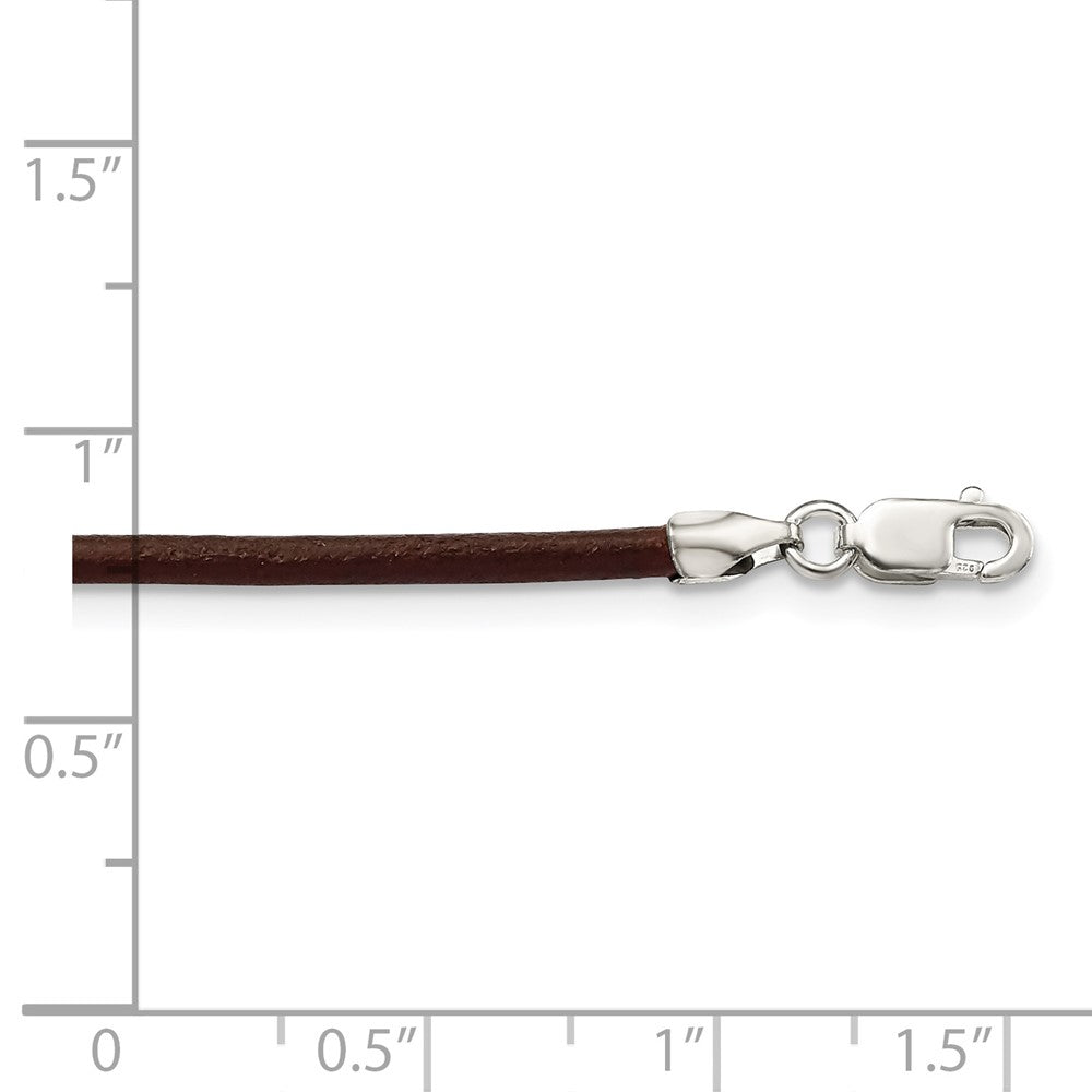Sterling Silver 2mm Brown Leather Cord Necklace