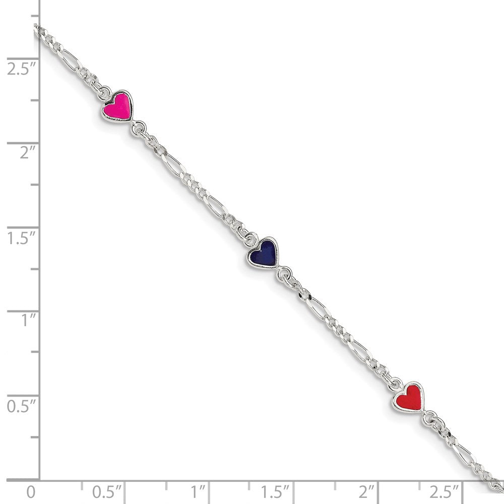 Sterling Silver Multi-color Enameled Hearts w/ 1in ext Children's Bracelet