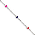 Sterling Silver Multi-color Enameled Hearts w/ 1in ext Children's Bracelet