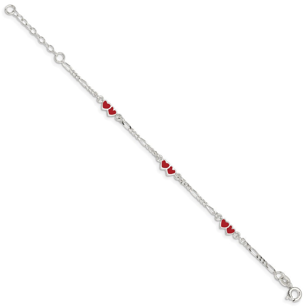 Sterling Silver Enameled Double Heart w/ 1in ext Children's Bracelet