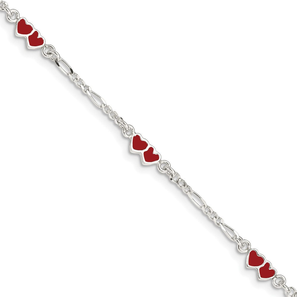 Sterling Silver Enameled Double Heart w/ 1in ext Children's Bracelet