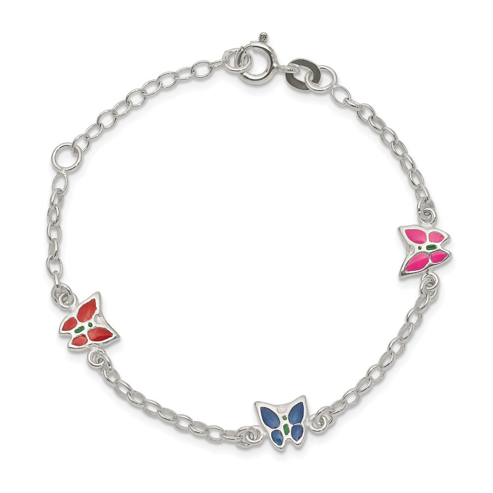 Sterling Silver Multi-color Enamel Butterfly w/ 1in ext. Children's Bracele