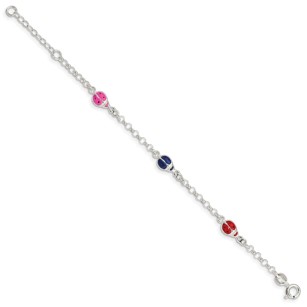 Sterling Silver Multi-color Enamel Ladybugs w/ ext. Children's Bracelet