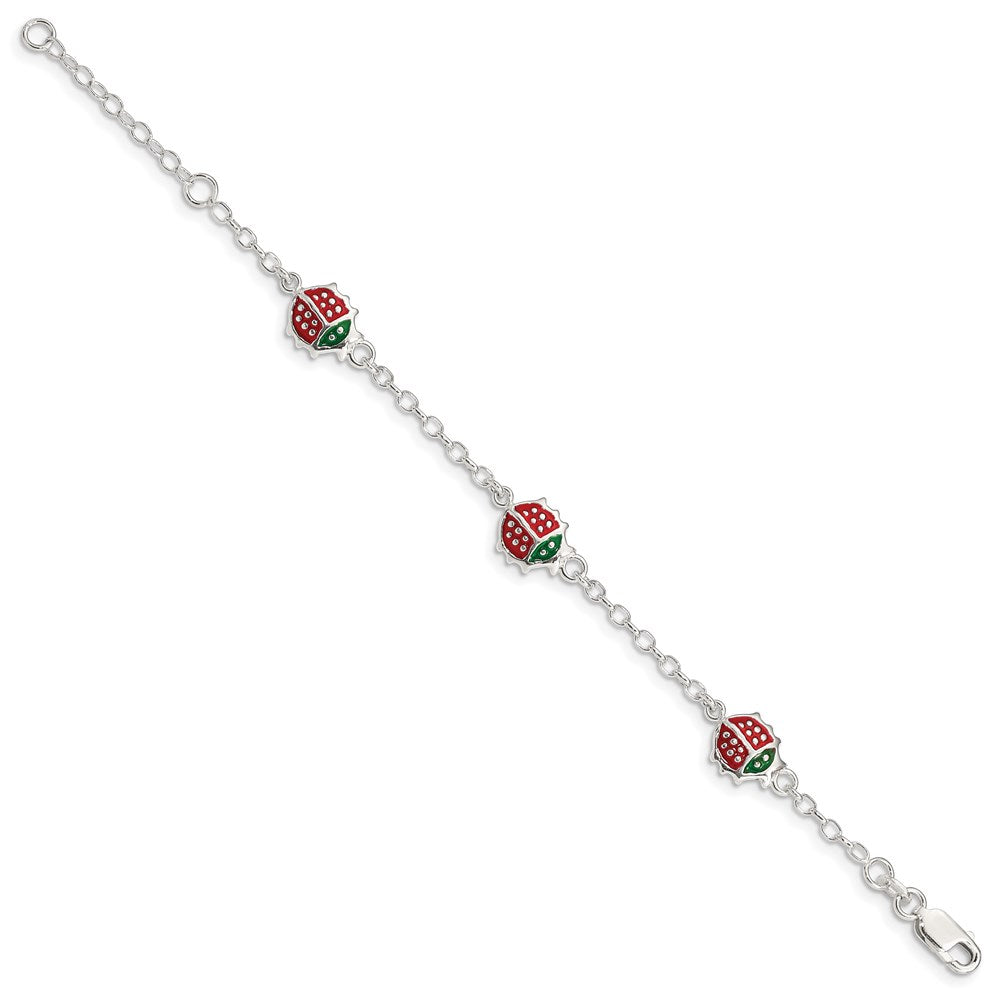 Sterling Silver Multi-color Enamel Ladybugs w/ ext. Children's Bracelet