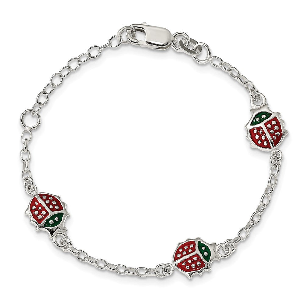 Sterling Silver Multi-color Enamel Ladybugs w/ ext. Children's Bracelet