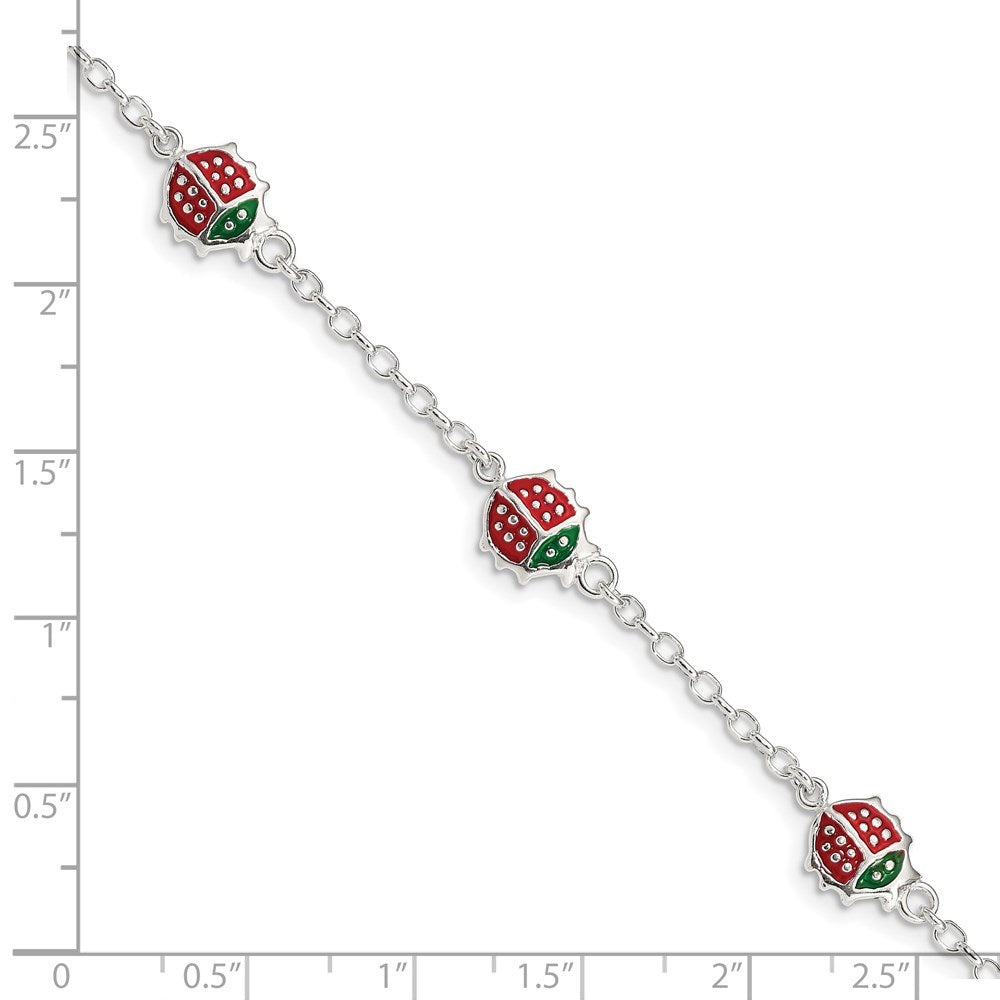Sterling Silver Multi-color Enamel Ladybugs w/ ext. Children's Bracelet