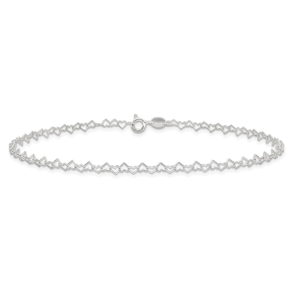 Sterling Silver 3.5mm Fancy Heart Link Anklet