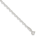 Sterling Silver 3.5mm Fancy Heart Link Anklet