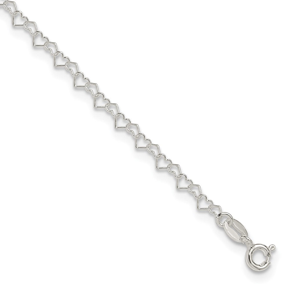 Sterling Silver 3.5mm Fancy Heart Link Anklet