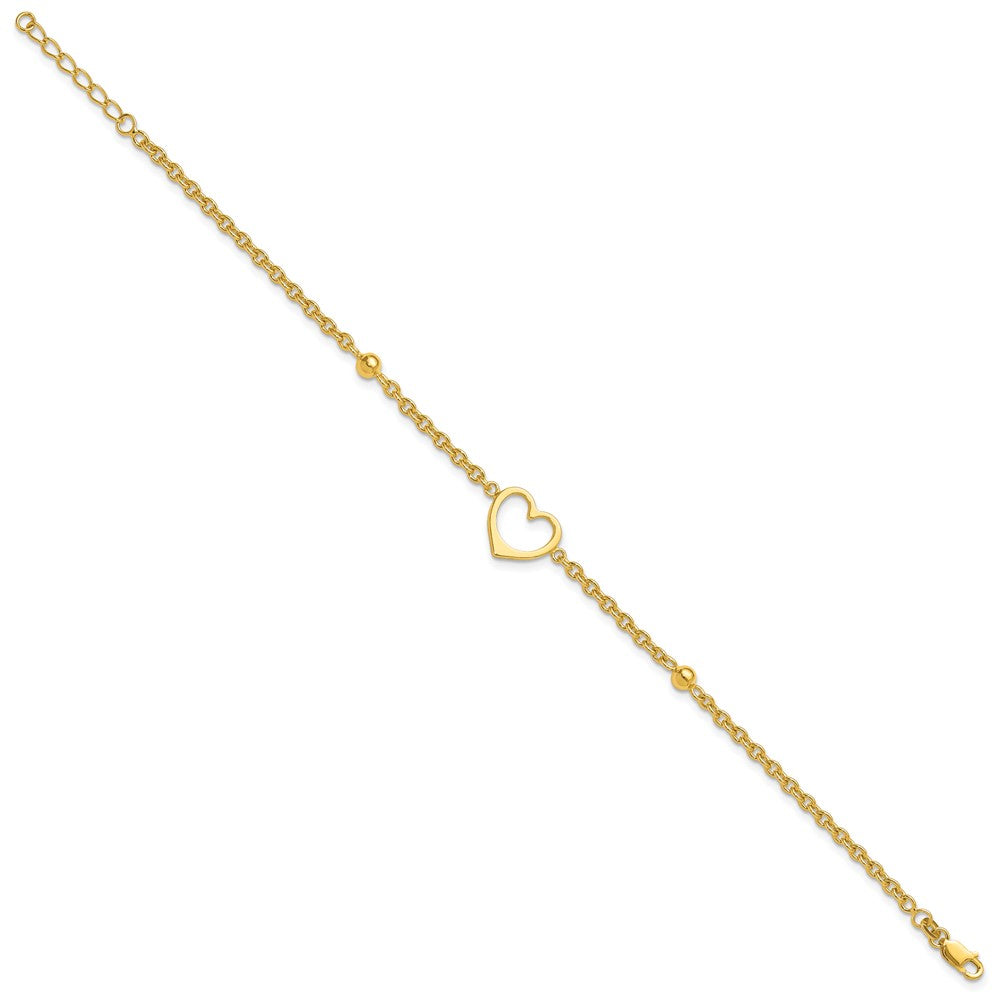 Sterling Silver Gold-tone 9in Plus 1 in ext Heart Anklet