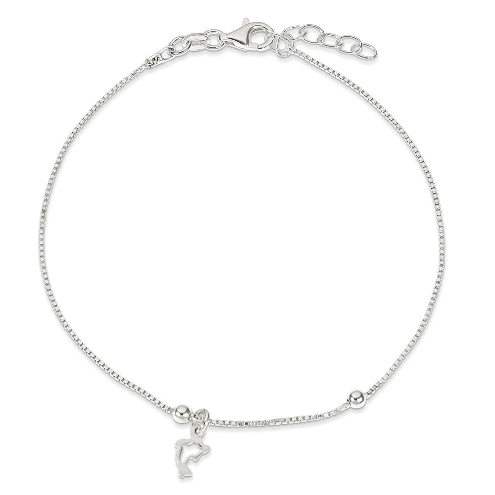 Sterling Silver Box Chain 9in Plus 1in Dolphin Anklet