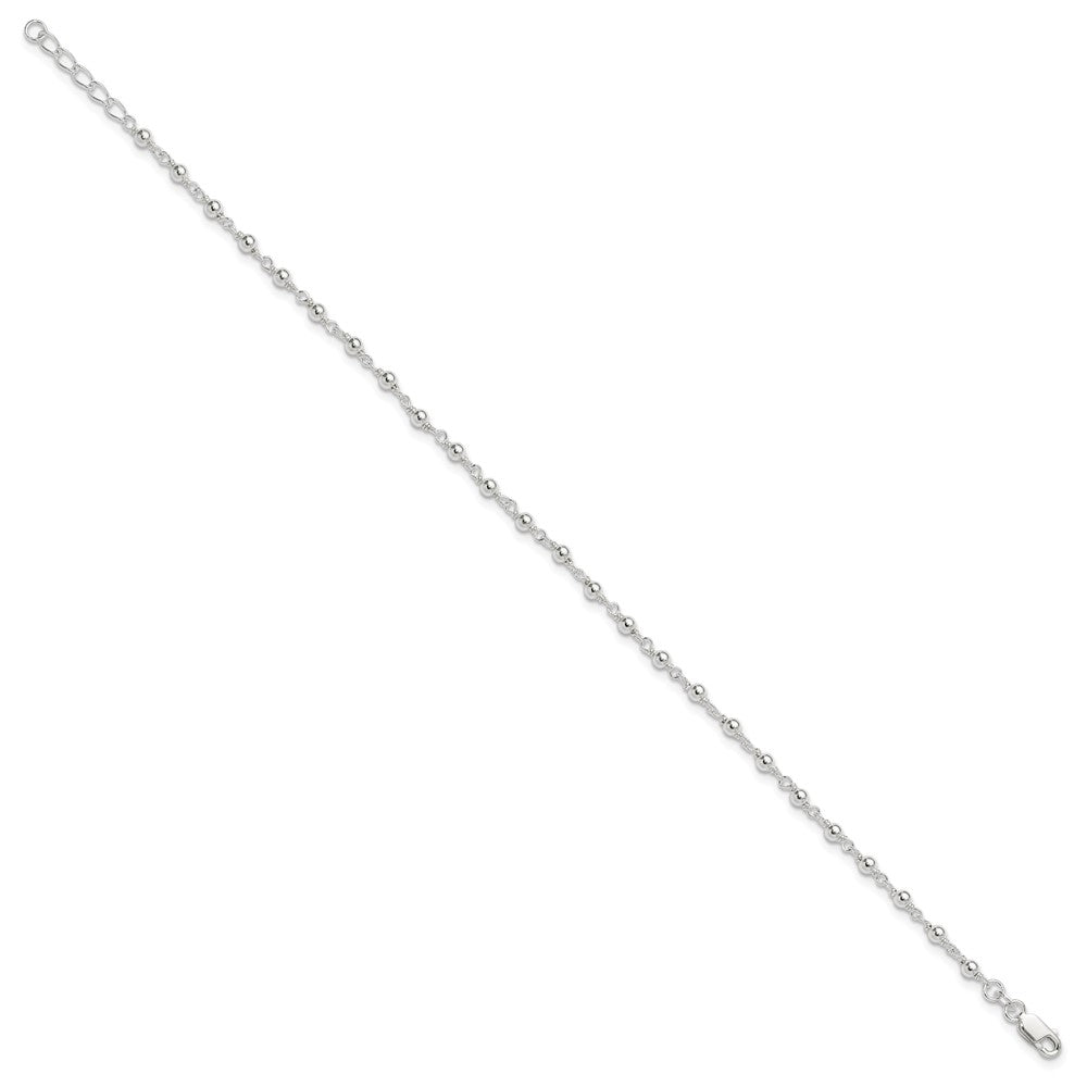 Sterling Silver Fancy Bead 9 inch Plus1 inch Extension Anklet