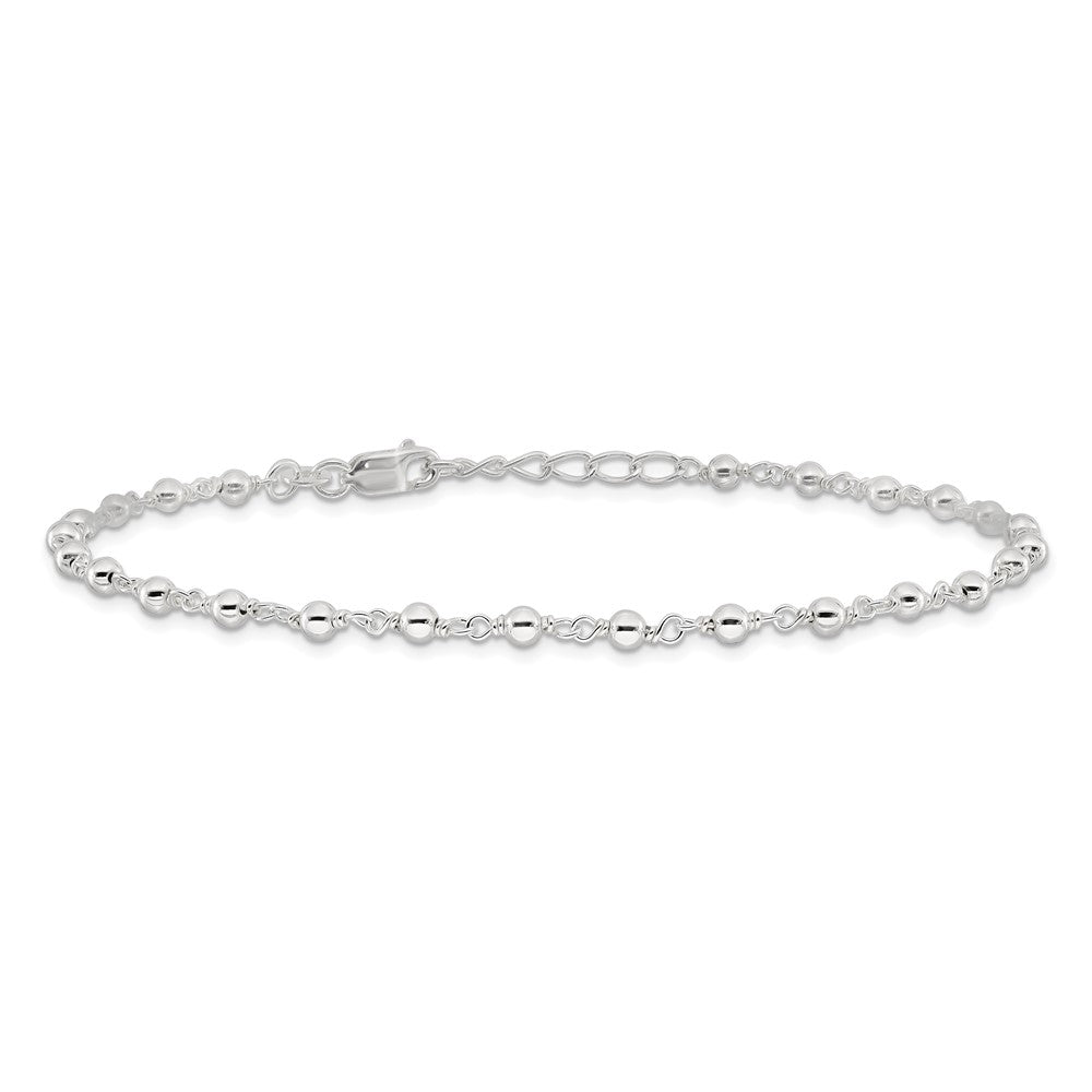 Sterling Silver Fancy Bead 9 inch Plus1 inch Extension Anklet