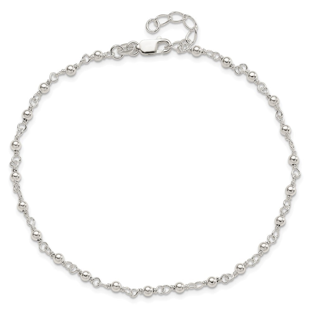 Sterling Silver Fancy Bead 9 inch Plus1 inch Extension Anklet