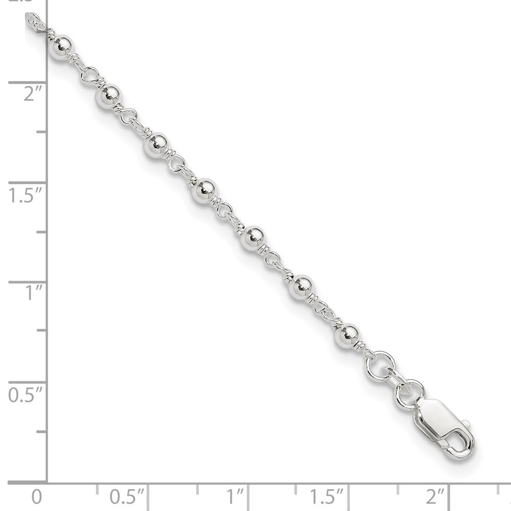 Sterling Silver Fancy Bead 9 inch Plus1 inch Extension Anklet