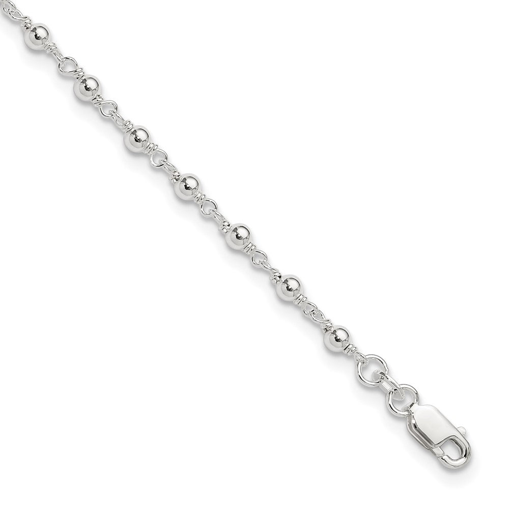 Sterling Silver Fancy Bead 9 inch Plus1 inch Extension Anklet