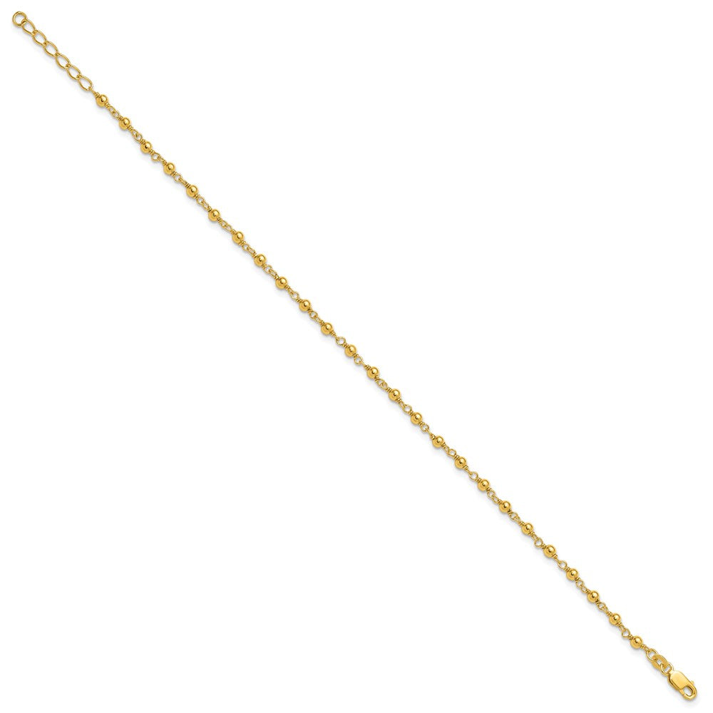 Sterling Silver Gold-tone Fancy Bead 9 inch Plus 1 inch ext Anklet
