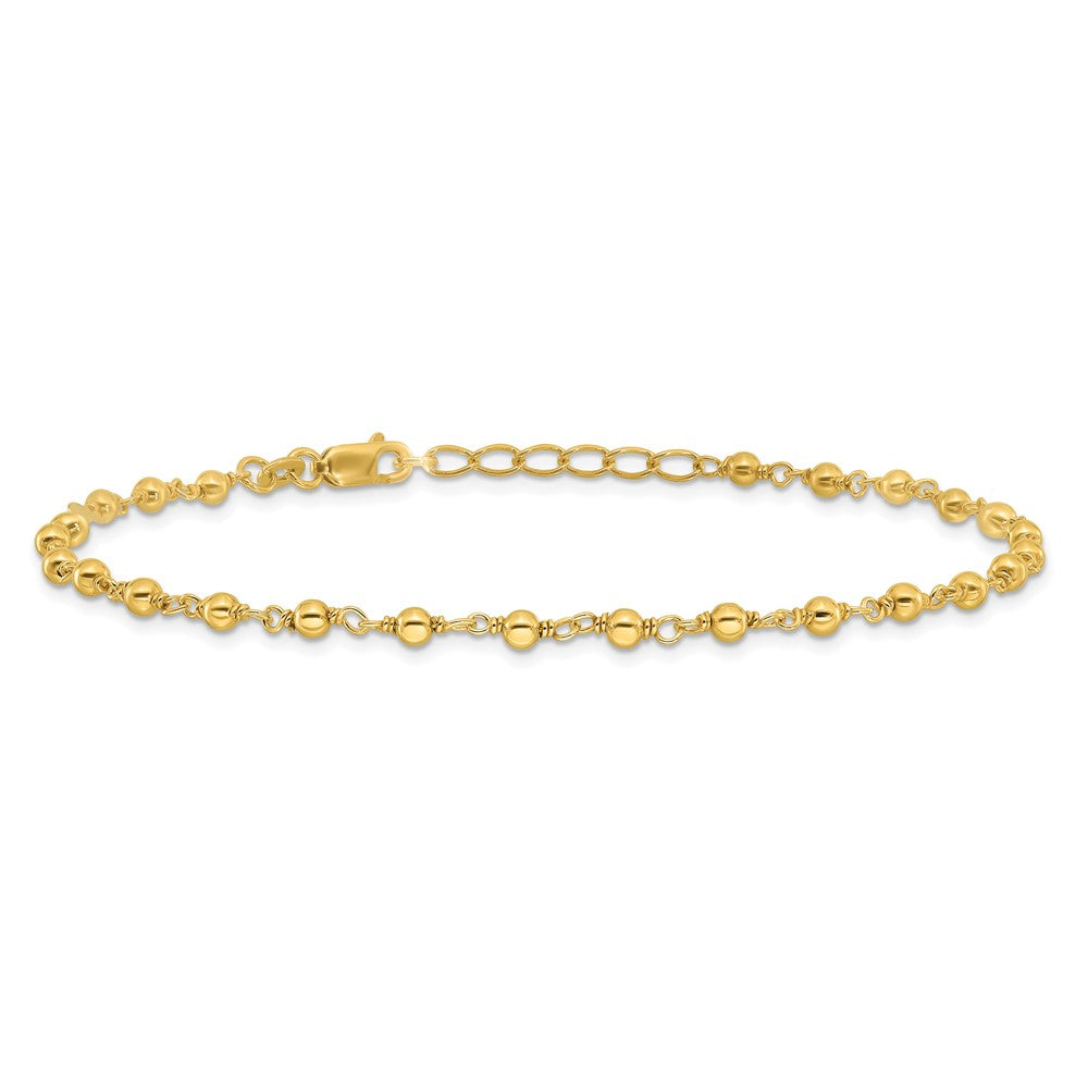 Sterling Silver Gold-tone Fancy Bead 9 inch Plus 1 inch ext Anklet