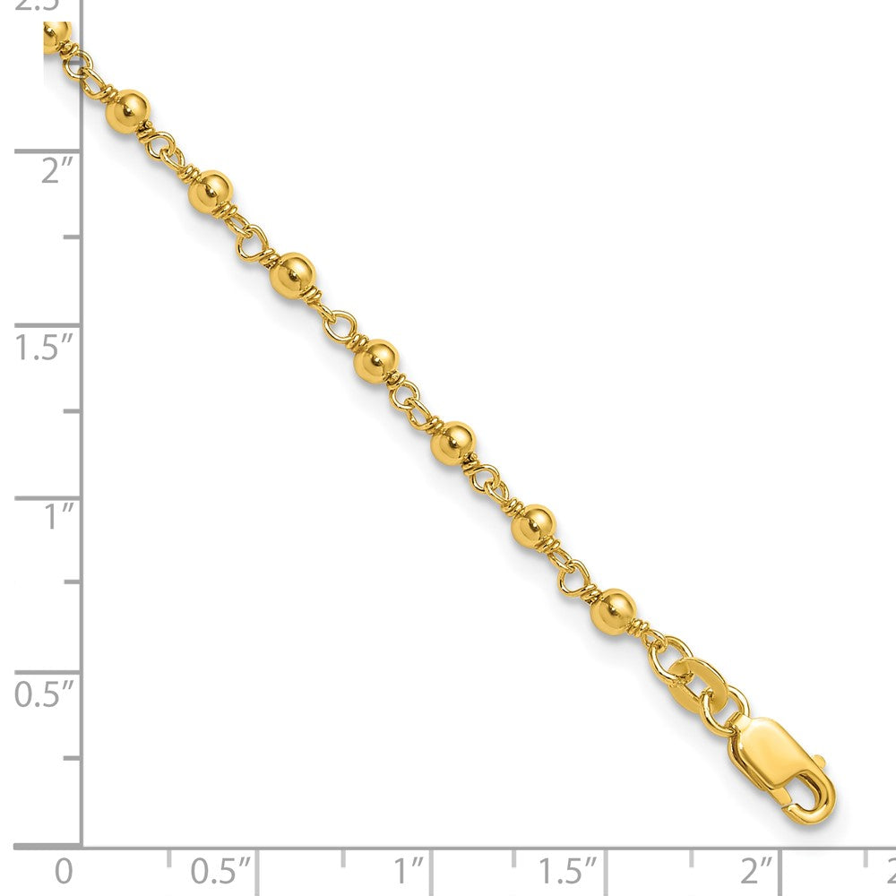 Sterling Silver Gold-tone Fancy Bead 9 inch Plus 1 inch ext Anklet