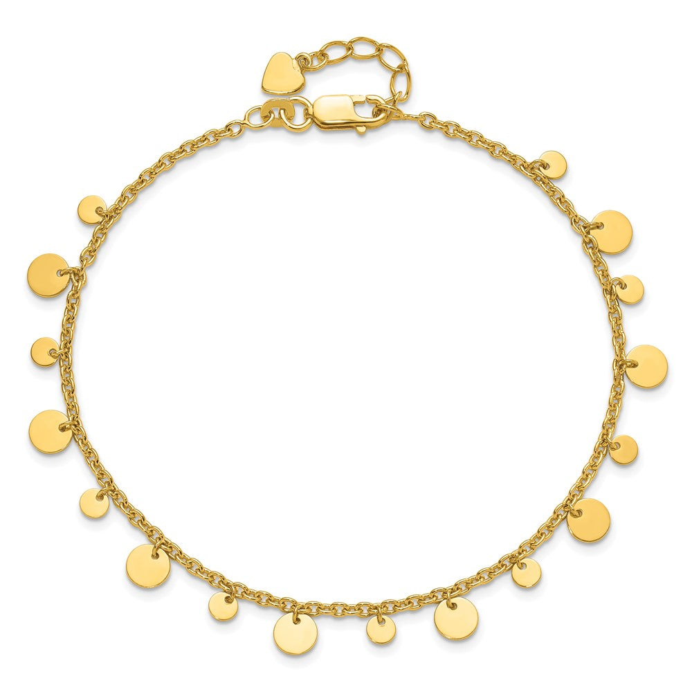 Sterling Silver Gold-tone Dangling Circle 9in Plus 1 in ext Anklet