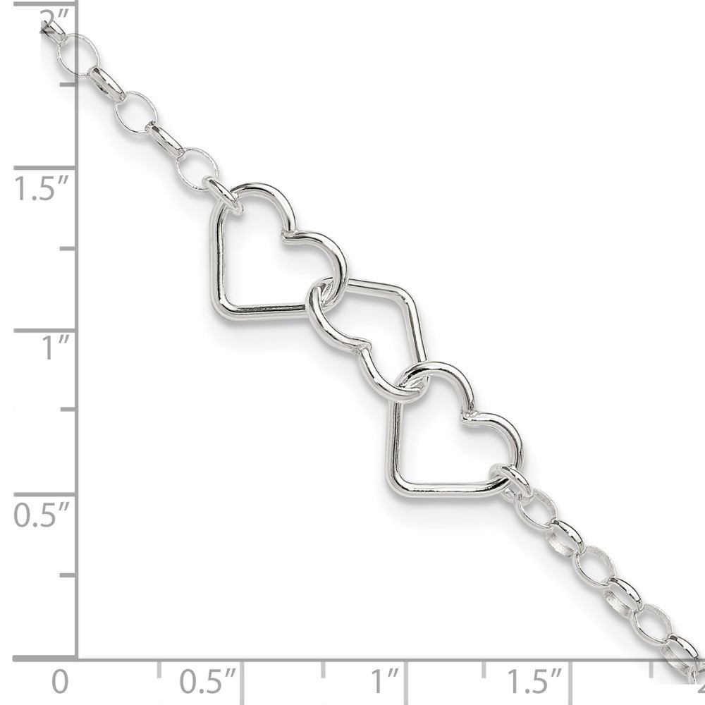 Sterling Silver 8 in Plus 1in Ext Interlocking Hearts Rolo Chain Anklet
