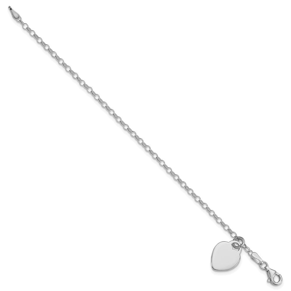 Sterling Silver Rhodium-plated Heart 6 Inch Bracelet