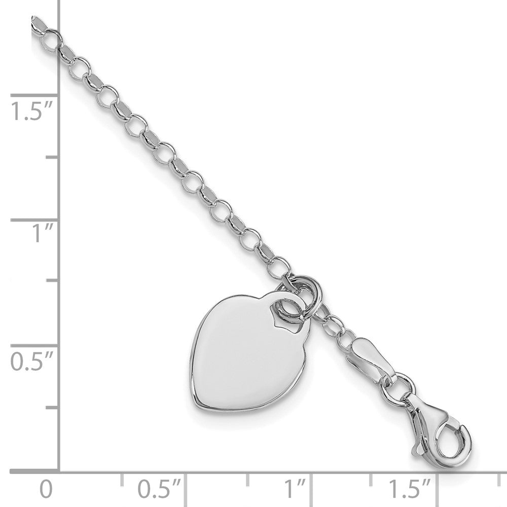 Sterling Silver Rhodium-plated Heart 6 Inch Bracelet