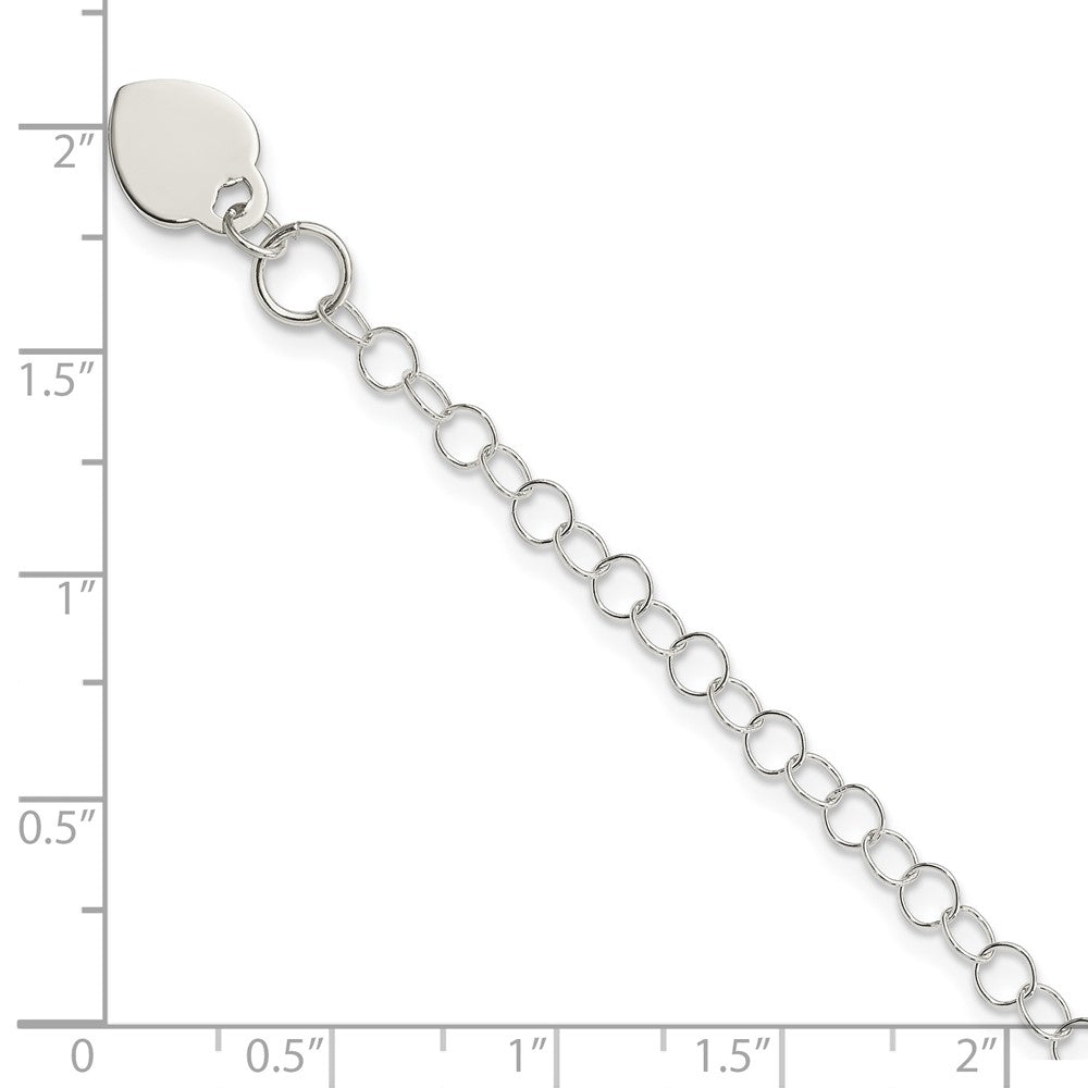 Sterling Silver Round Link with Heart Dangle Charm Bracelet