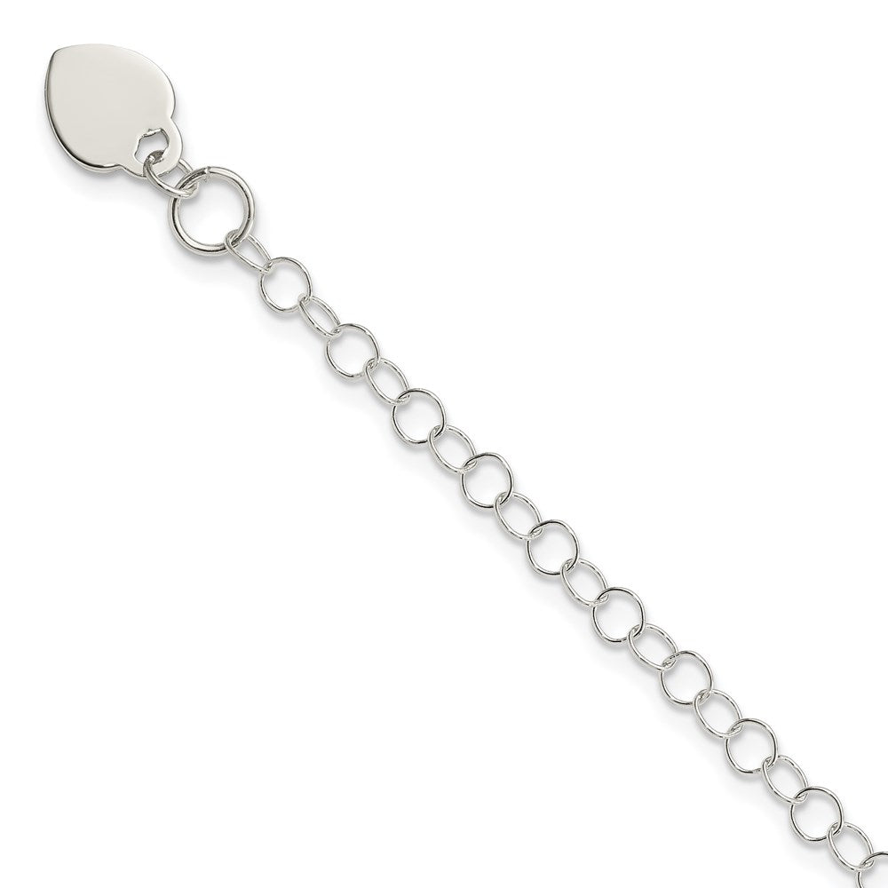 Sterling Silver Round Link with Heart Dangle Charm Bracelet