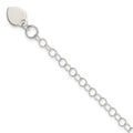 Sterling Silver Round Link with Heart Dangle Charm Bracelet