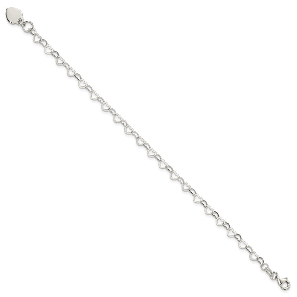 Sterling Silver Fancy Heart Link with Heart Dangle Charm Bracelet