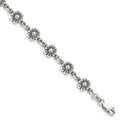 Sterling Silver Antiqued Flower Charm Bracelet
