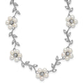 Sterling Silver Rhodium-plated FW Cultured Pearl and CZ Floral Necklace