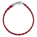 Sterling Silver Rhodium Plated Red Braided Leather 7in Bracelet