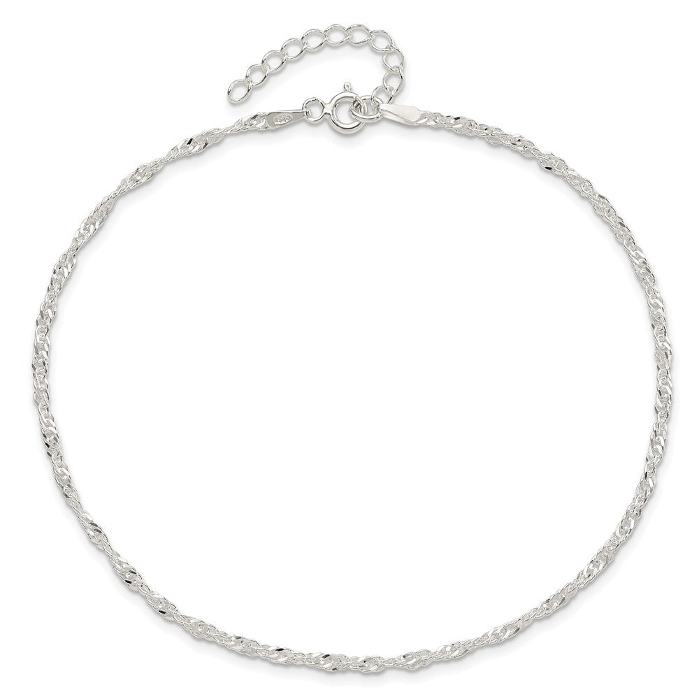 Sterling Silver 2mm Singapore Plus ext. Chain Anklet