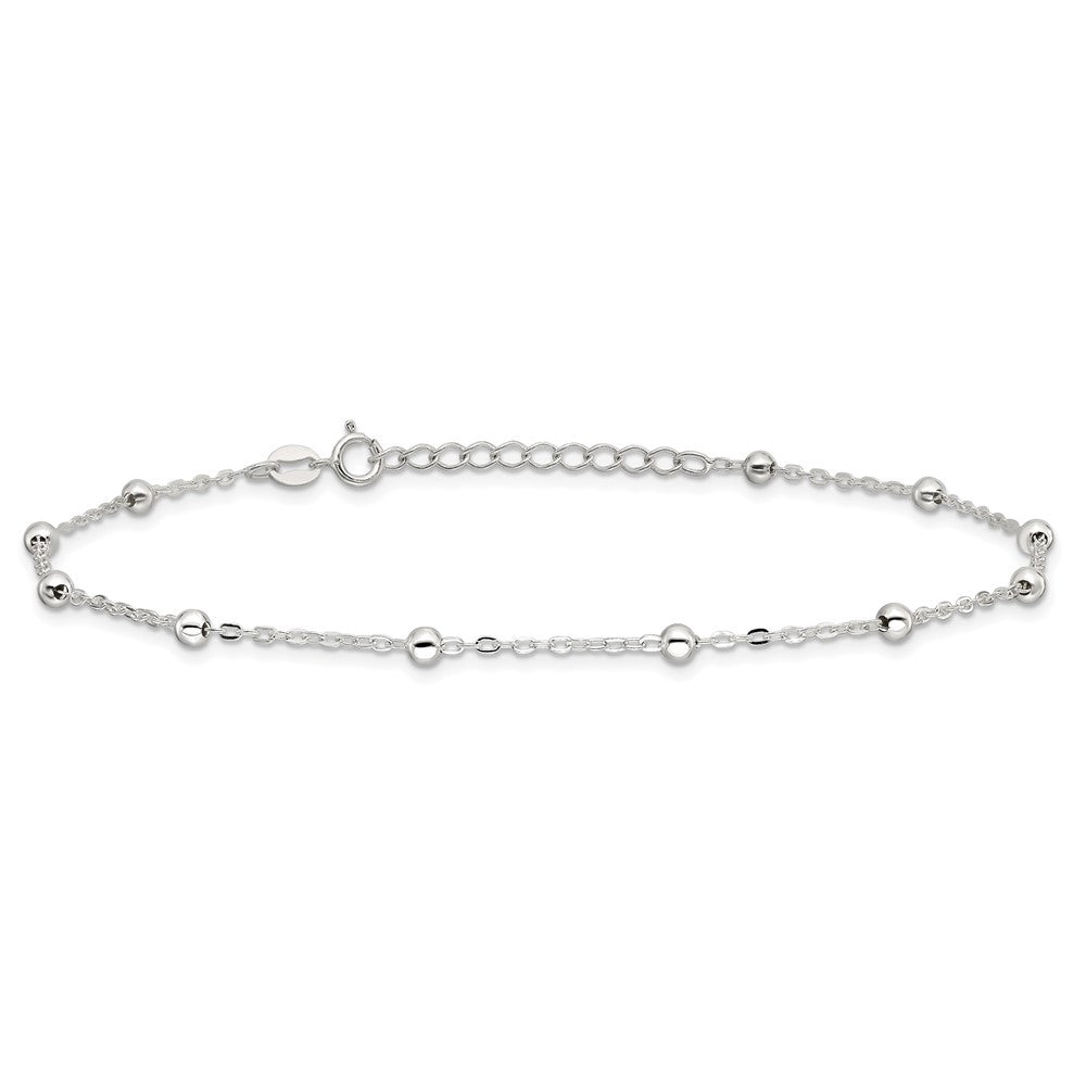Sterling Silver 1mm Beaded Chain Plus ext. Anklet