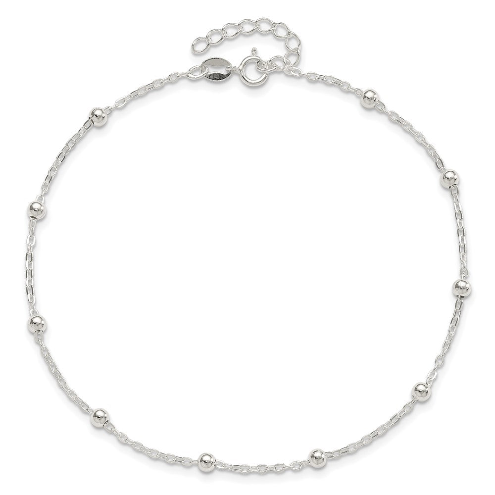 Sterling Silver 1mm Beaded Chain Plus ext. Anklet