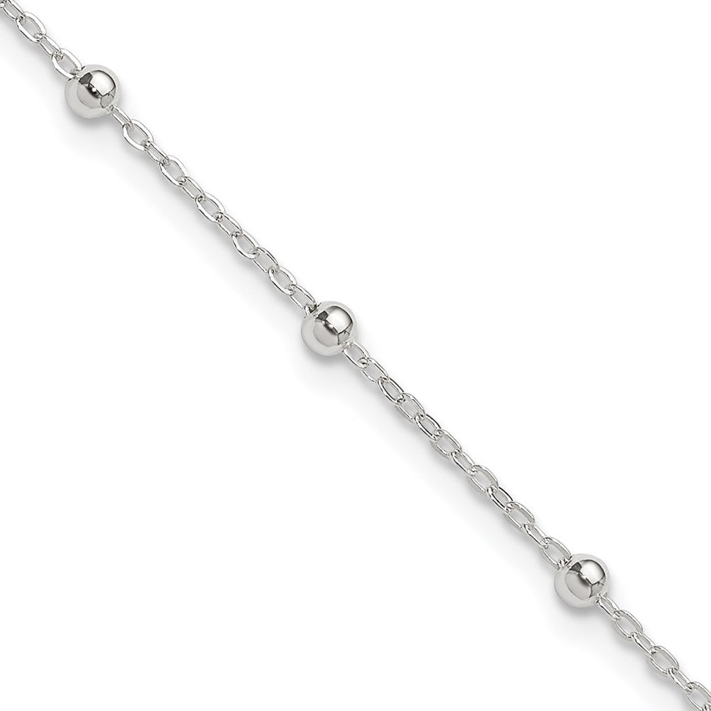 Sterling Silver 1mm Beaded Chain Plus ext. Anklet