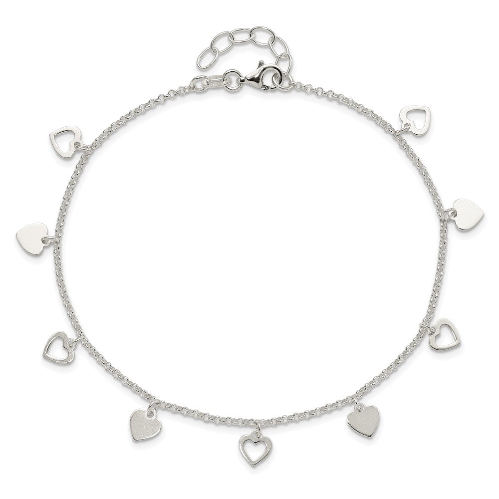 Sterling Silver Polished Hearts Plus Ext. Anklet