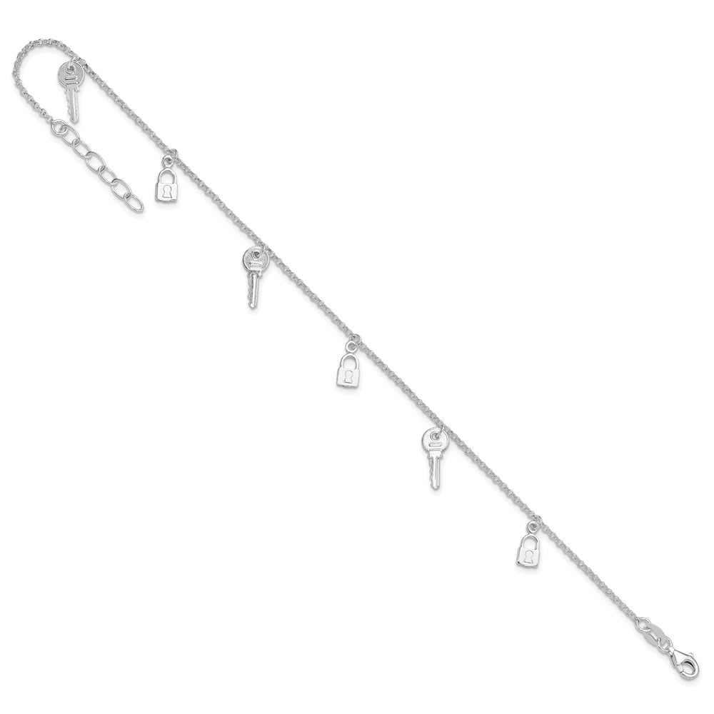 Sterling Silver Polished Lock and Key Plus Ext. Anklet