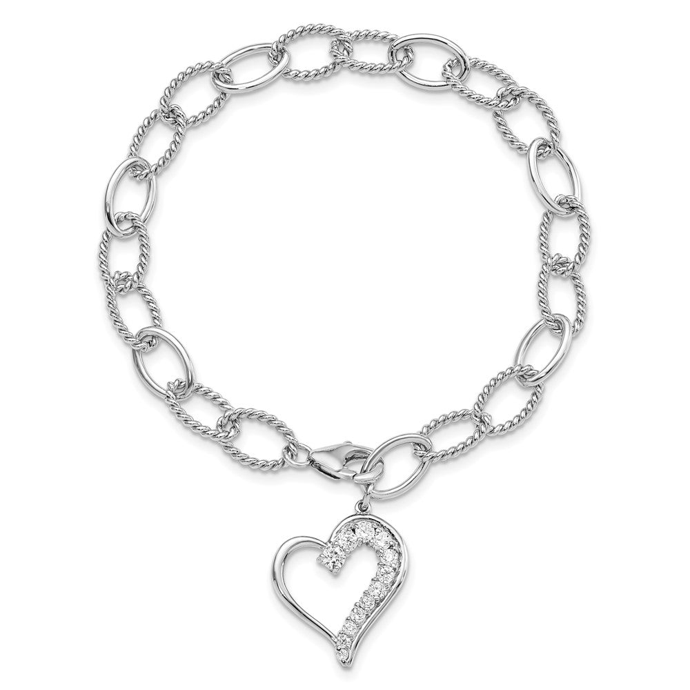 Sterling Silver Rhodium-plated Journey Heart CZ Dangle Bracelet