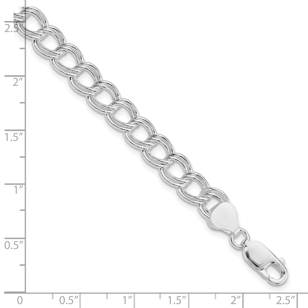 Sterling Silver RH-plated 7.5mm Semi-Solid Double Link Charm Bracelet