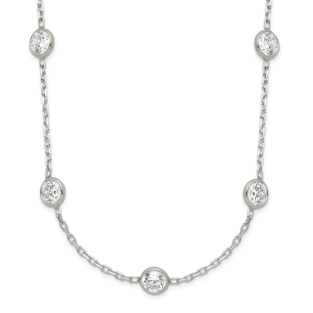 Sterling Silver Clear 4mm 9-Station CZ w/ ext. Necklace