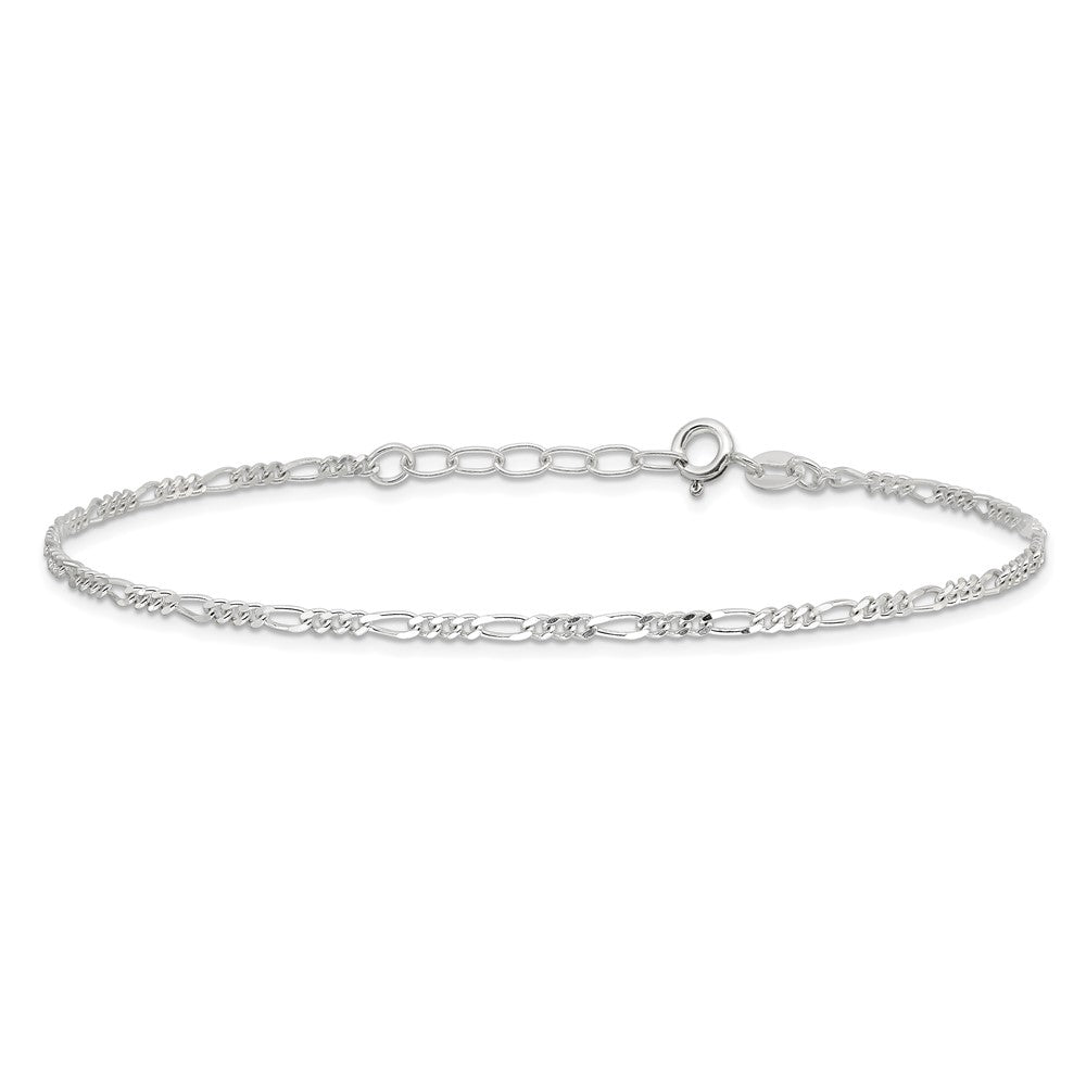 Sterling Silver Diamond Cut Polished Figaro Plus ext. Anklet
