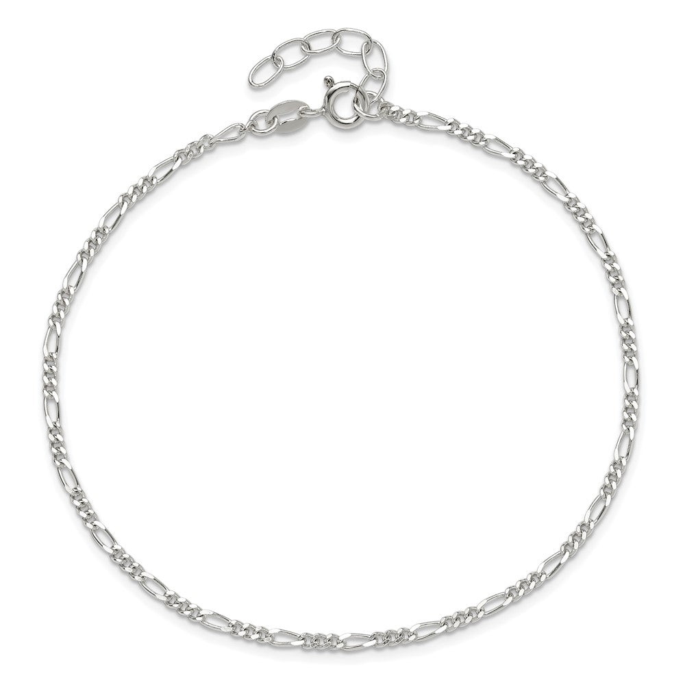 Sterling Silver Diamond Cut Polished Figaro Plus ext. Anklet